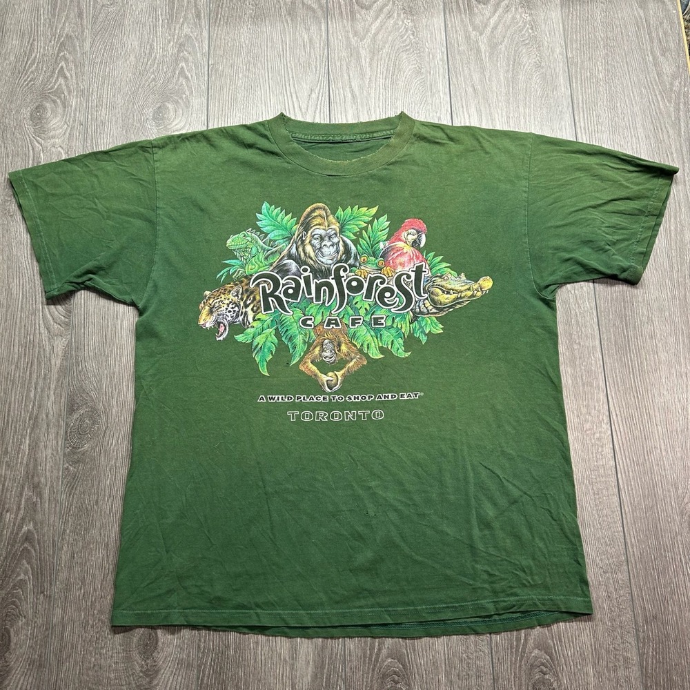Vintage Rainforest Cafe Toronto T-Shirt XL Green Graphic Animal Souvenir Tee